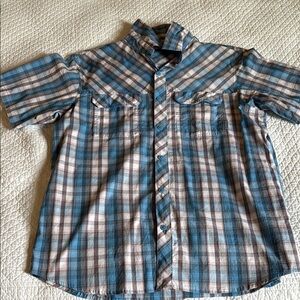 Columbia Blue and Brown Casual Button Down Shirt